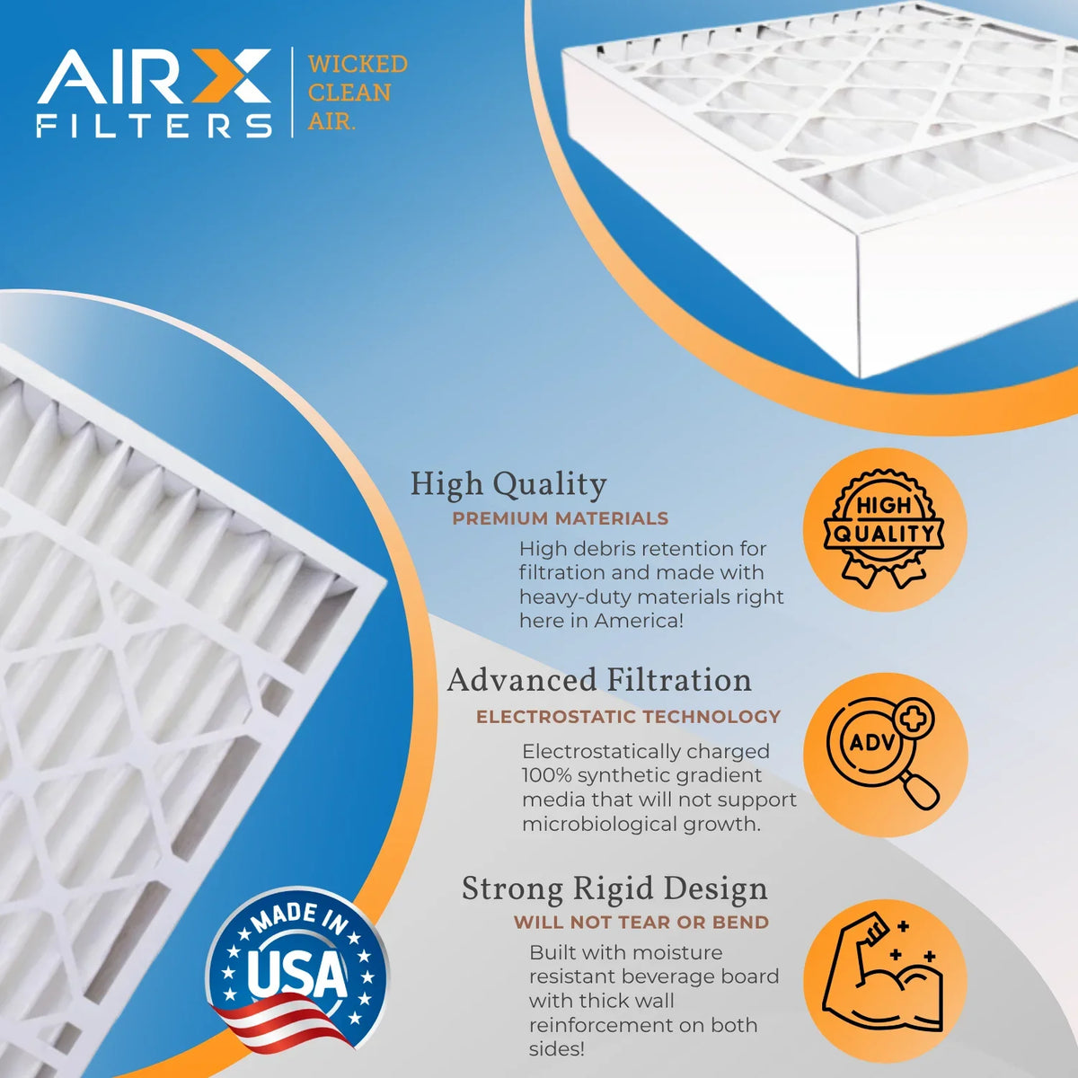 16x25x5 MPR by - WICKED Premium AIR. 13 Skuttle Filter AIRX CLEAN 16x25x5 DB-25-16 & FILTERS #000-0448-001 Made Furnace with Filter Air Comparable Pack 2200 FPR 9 MERV 1500 to 2 USA Compatible