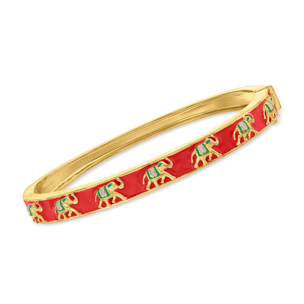 18kt Gold Elephant Bangle Multicolored Sterling, Ross-Simons Women's, Enamel Adult Bracelet Over in