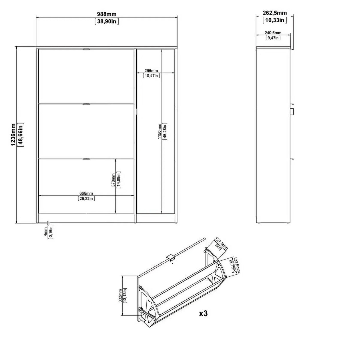 in & High 2 Allora with Gloss Drawer Oak-White 3 Cabinet Shoe Layers Door