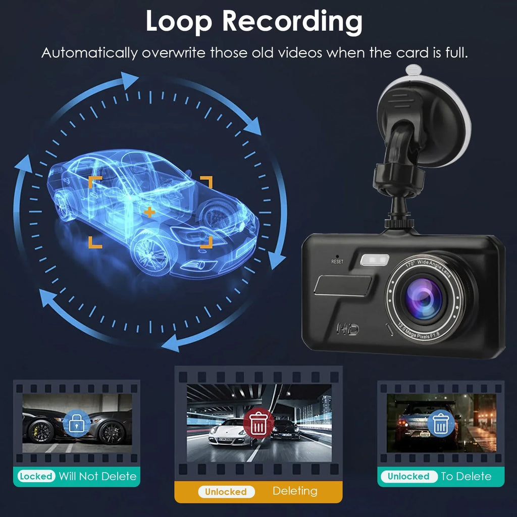 and Cam Camera with iMounTEK Rear IPS Car Dash Dashcams 4in Dual 1080P for Taxi Front Driving for Cars Touch Recorder Screen