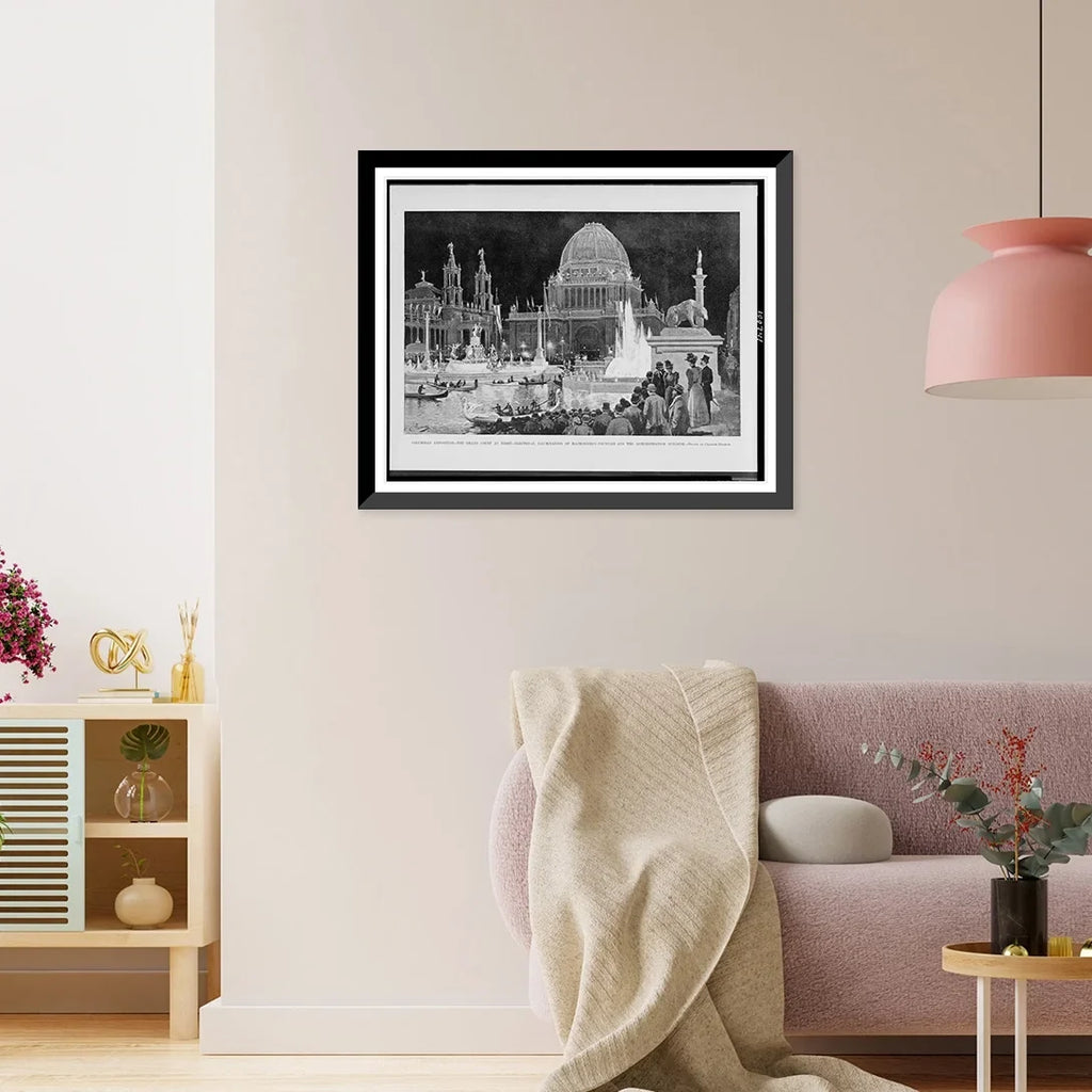 night. the Columbian Historic Exposition. building.drawn Framed 21-7/8" x by court Charles Graham., 17-7/8" and Print, electrical of administration grand MacMonnies's at illumination the fountain