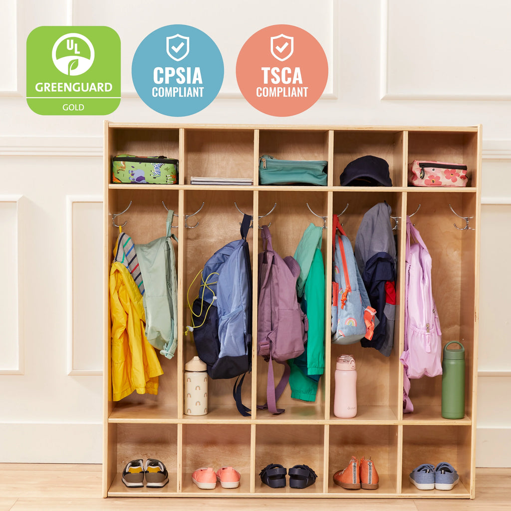 Natural ECR4Kids Coat Locker, 5-Section Streamline Furniture, Classroom