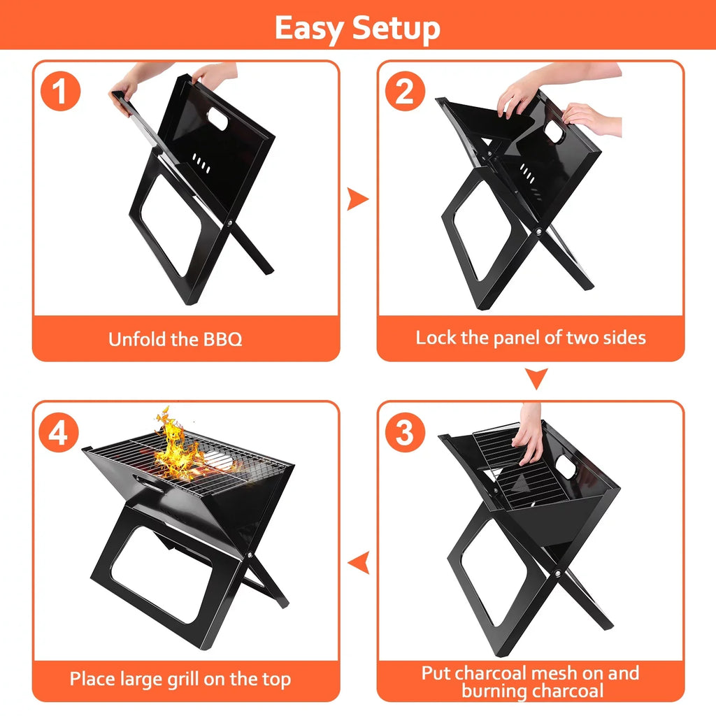 Charcoal Outdoor Foldable BBQ Grill iMountek Travel Garden 10Pcs Steel Camping with Portable BBQ Grill Barbecue