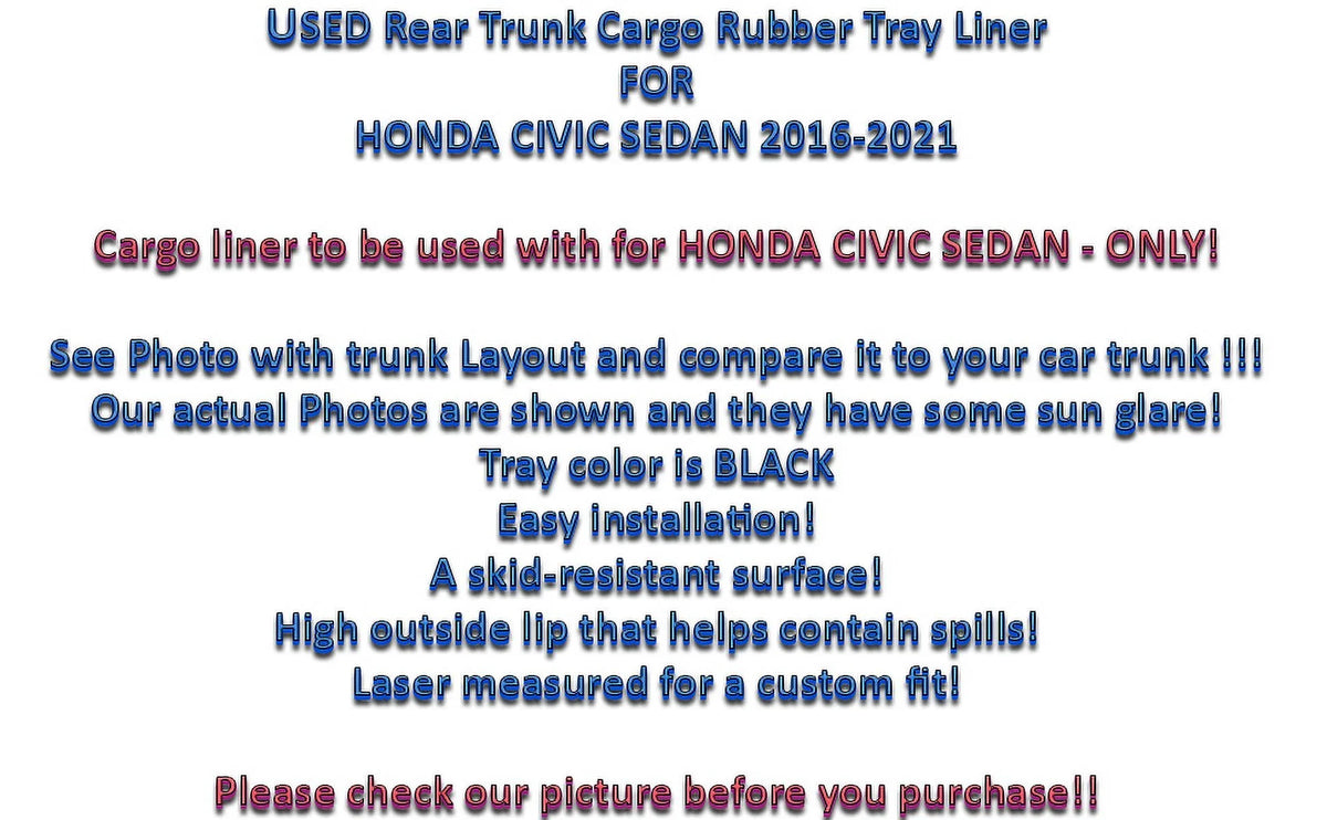 Trunk Trunk Civic Honda to – – Mats Mat – for Weather-Resistant Pre-Cut – Non-Slip Rubber Trunk EACCESSORIES – Sedan Mat for Install with Liner Raised Cars Laser EA Cargo Lip Design Easy Car 2016-2021