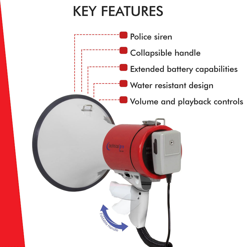 Technical Bullhorn Trainers 800M-1000M With Siren Portable Control Pro Watts Megaphone Range Strap 40 for Volume