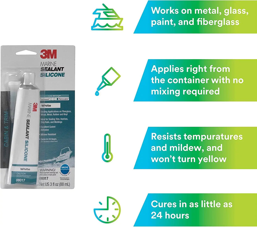 3M 08017 Grade Silicone Marine Boats White Sealant For and RVs 3 Ounces -