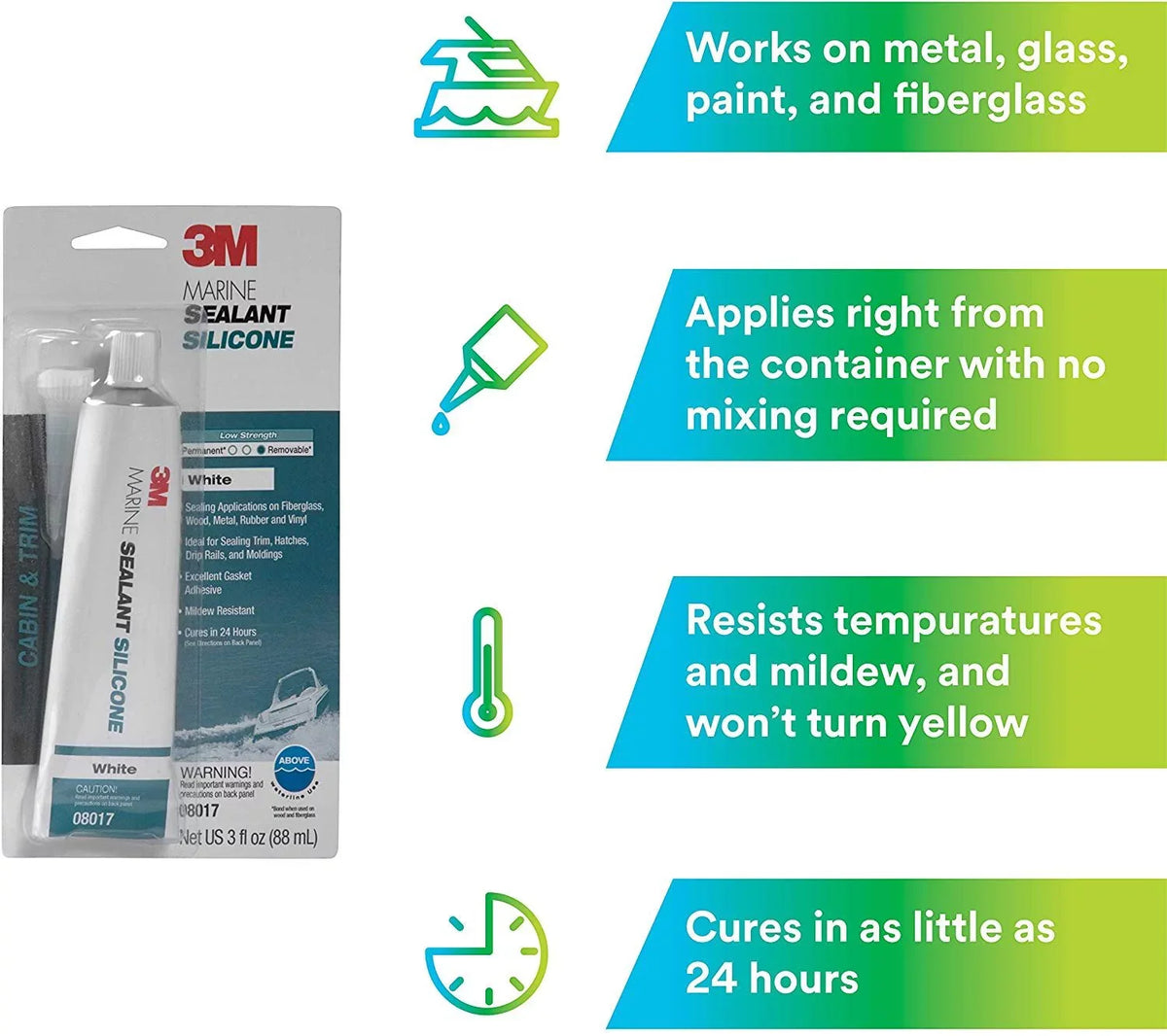 3M 08017 Grade Silicone Marine Boats White Sealant For and RVs 3 Ounces -