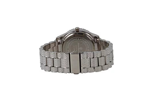 Fully Numerals Big Cuban Cuban - Out w/Blinged RN Blue Raymond Colorful (Silver Shiny ST10327 #) with Wristwatch Charles R Mens Iced Silver Rocks Bracelet Out Dial Roman Silver Royal