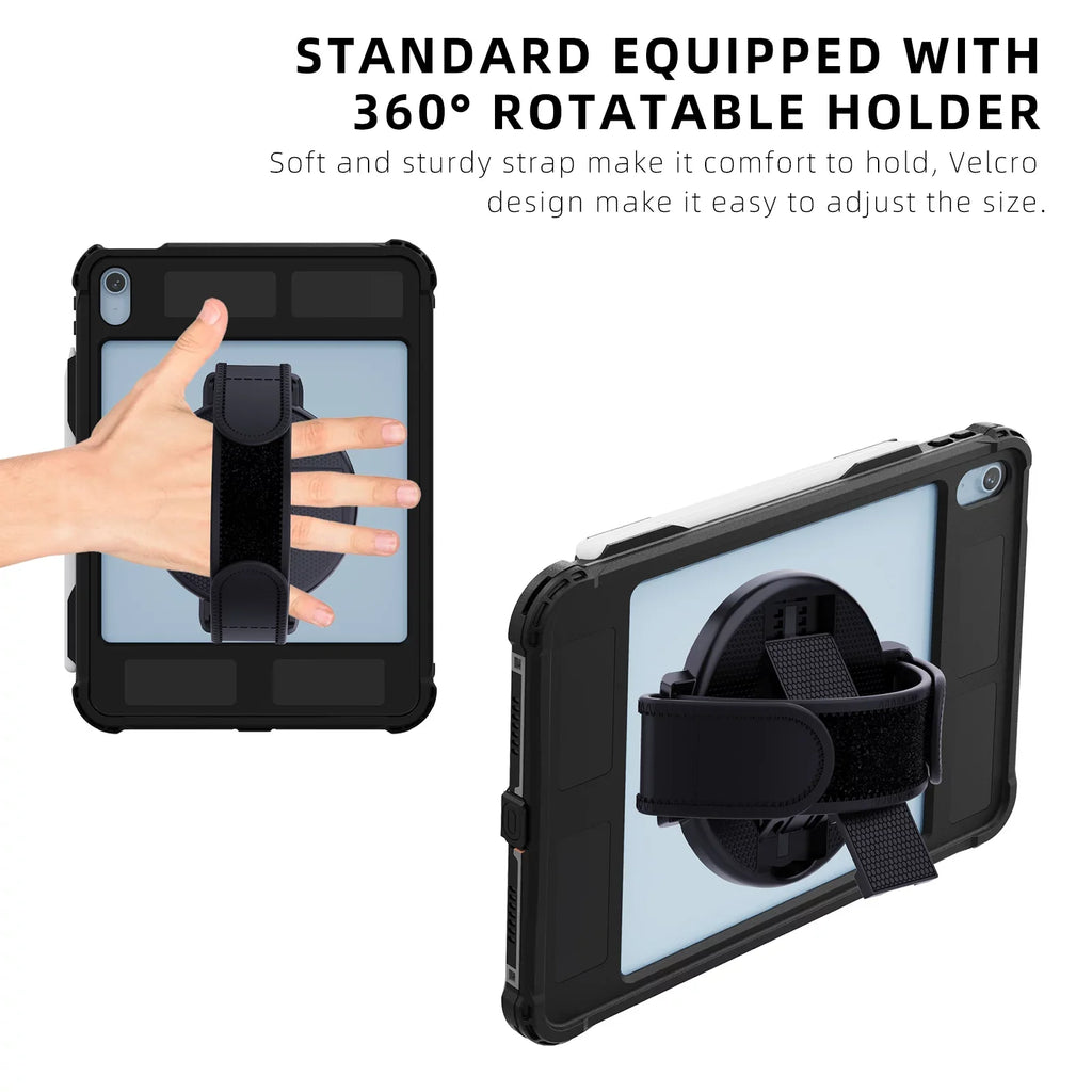 iPad Shockproof 10.9" with Screen Carrying Kickstand Protective Genetation Swivel Waterproof for Pencil Protector Case Dustproof (2022) Rugged K-Lion 10th Case Bracket Holder IP68 Underwater Strap