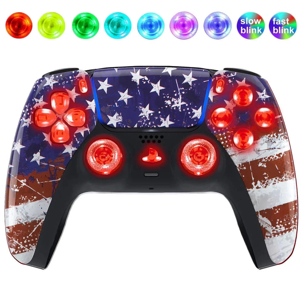 PS5 USA Modz Flag for Wireless LED Custom Up Silent Light Buttons Controller
