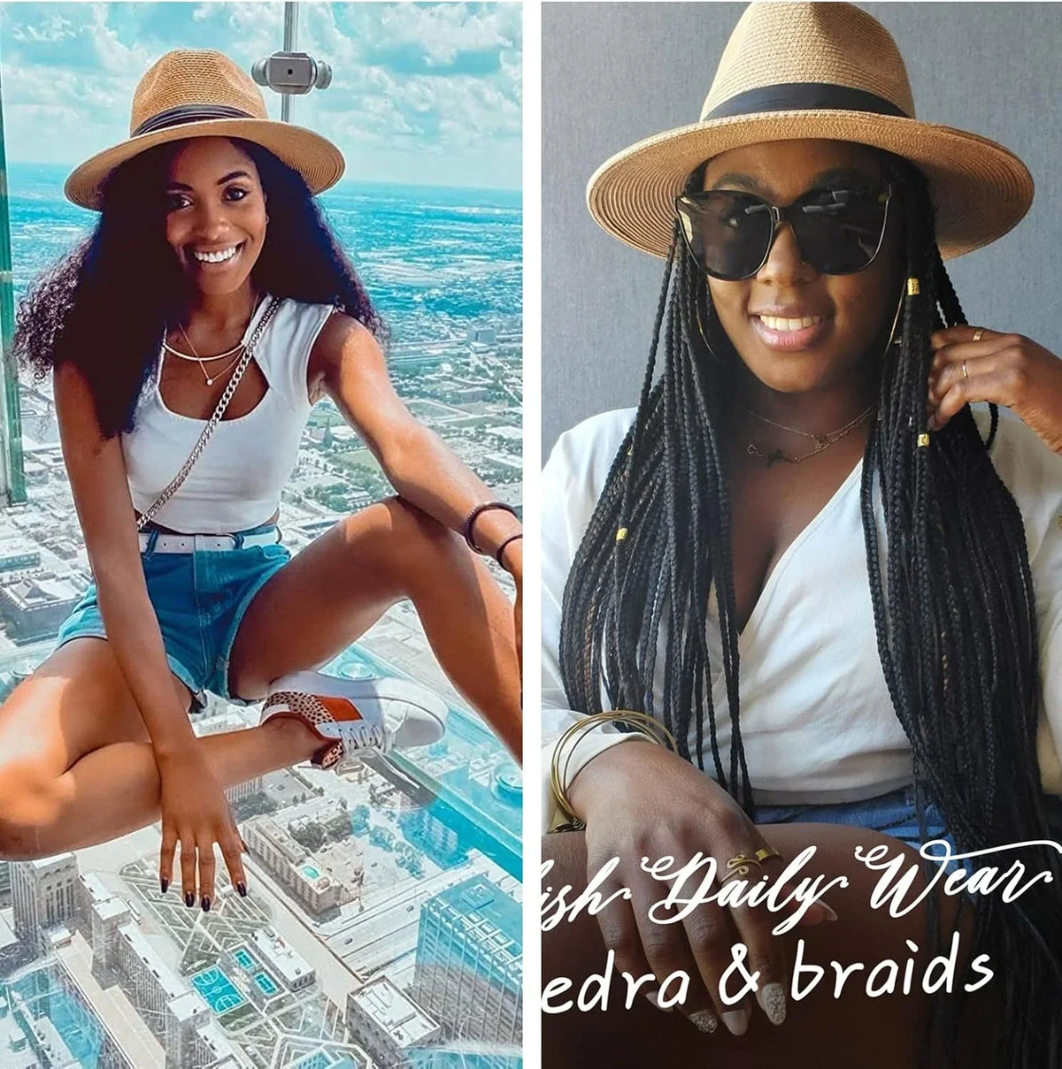 Hat Hat Straw Straw Hat Mens Wide Women for Fedora UPF Panama Womens Summer Beach Sun FURTALK Brim