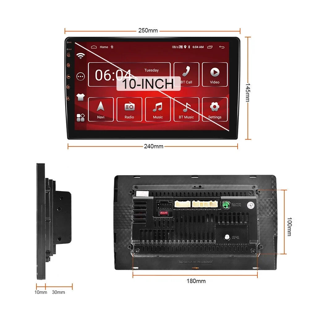 IPS Bluetooth 10.1" Wireless Android Camera Radio Auto USB Receiver WiFi Carplay GPS Double Car AHD Stereo Screen 1280*720 2+32GB Android FM/RDS Din Backup Navigation