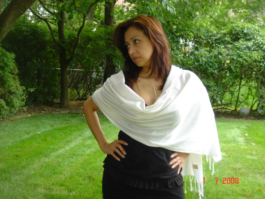Shawl/Cashmere Scarf/Wool/Silk Shawl/Shawls/Scarf/Scarves/Wrap/Stole/Muffler/Cape/Ruana/Blanket/Throw/Pashmina Regular Shawl) (Cream/Ivory