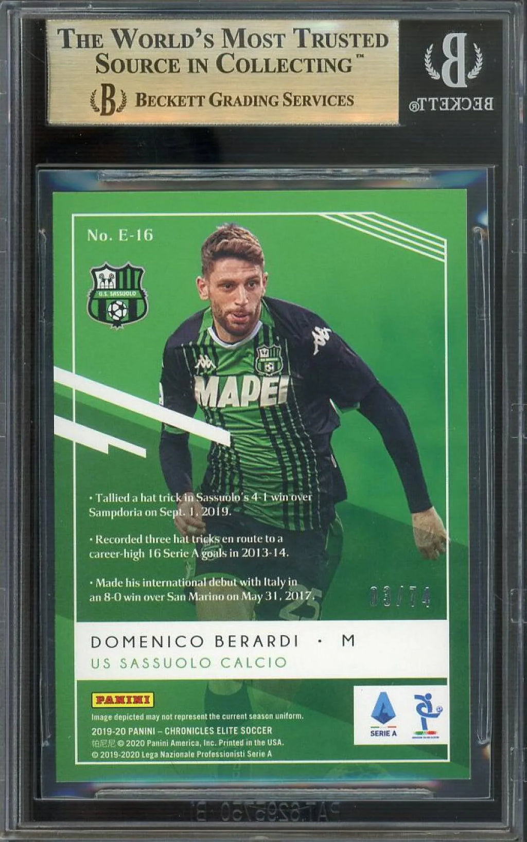 Chronicles 2019-20 Panini Aspirations 03/74 #E16 Elite Berardi 9.5 BGS Domenico RC