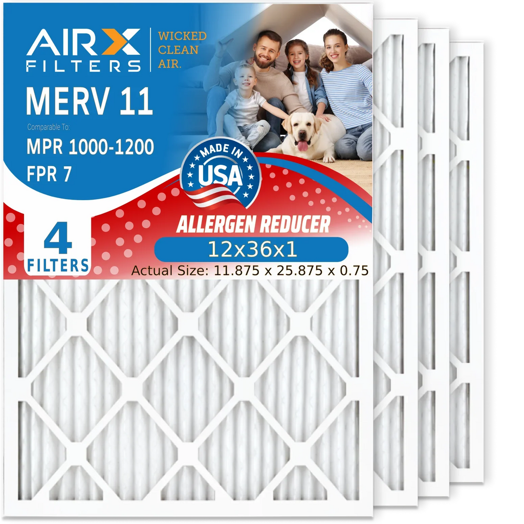 AIR. HVAC & Premium MPR Conditioner WICKED FPR Made 1200 Electrostatic Filter 11 1000, MPR FILTERS CLEAN 4 by Furnace 7 Comparable to MERV Pleated Filter Filters 12x36x1 AIRX Air Air 12x36x1 USA Pack