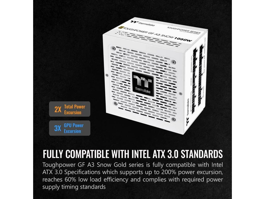 10 PS-TPD-1050FNFAGU-N; A3 Gold GF Warranty Included; Ready ATX Thermaltake Power 1050W Snow 12VHPWR 80+ 3.0 Gen.5 PCIe Supply; Edition Full SLI/Crossfire Year Connector Modular 600W Toughpower