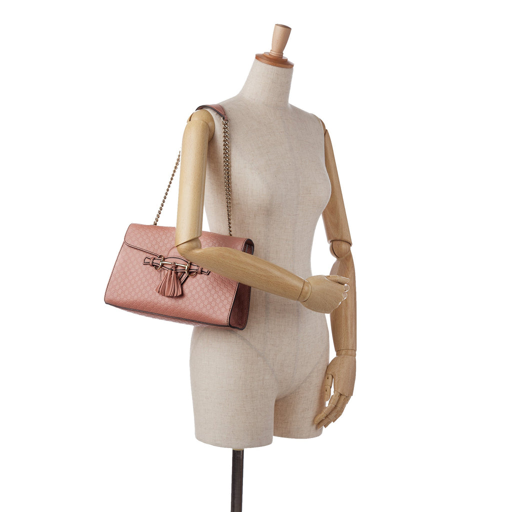 Authenticated Leather Calf Gucci Bag Shoulder Emily Pre-Owned (Good) Pink Medium Microguccissima Unisex