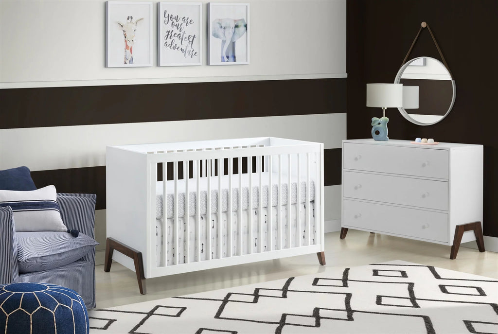 White 3-in-1 Mari & Baby Walnut, Convertible Crib Crib, Oxford Island Wooden Modern