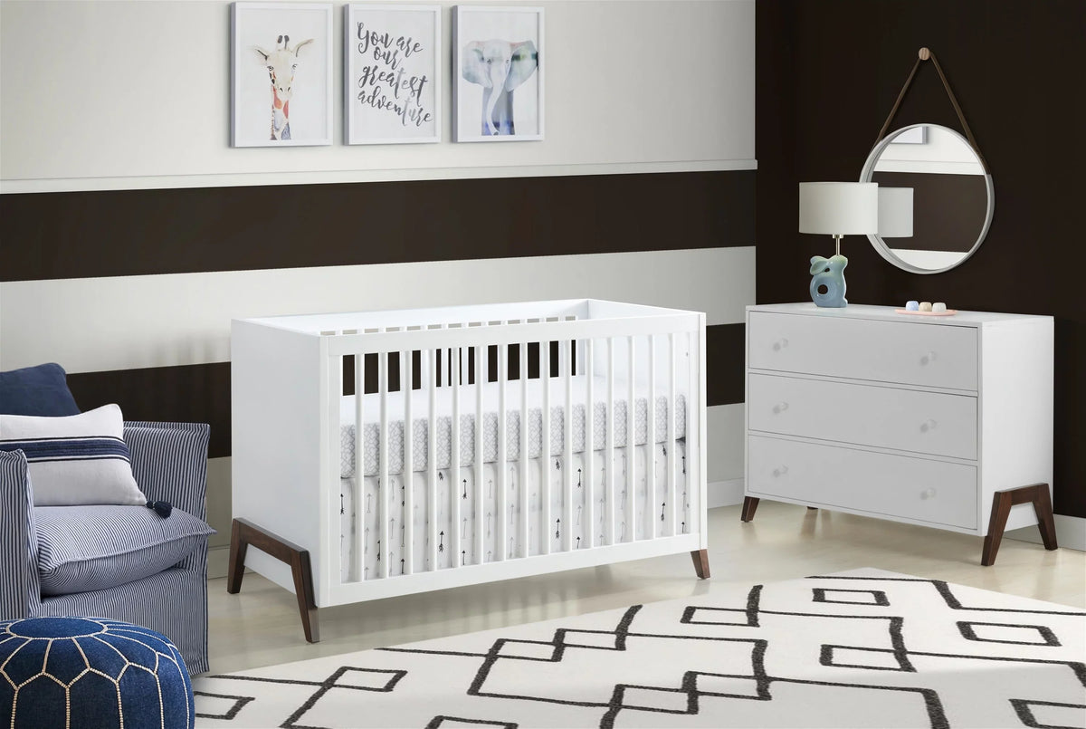 White 3-in-1 Mari & Baby Walnut, Convertible Crib Crib, Oxford Island Wooden Modern