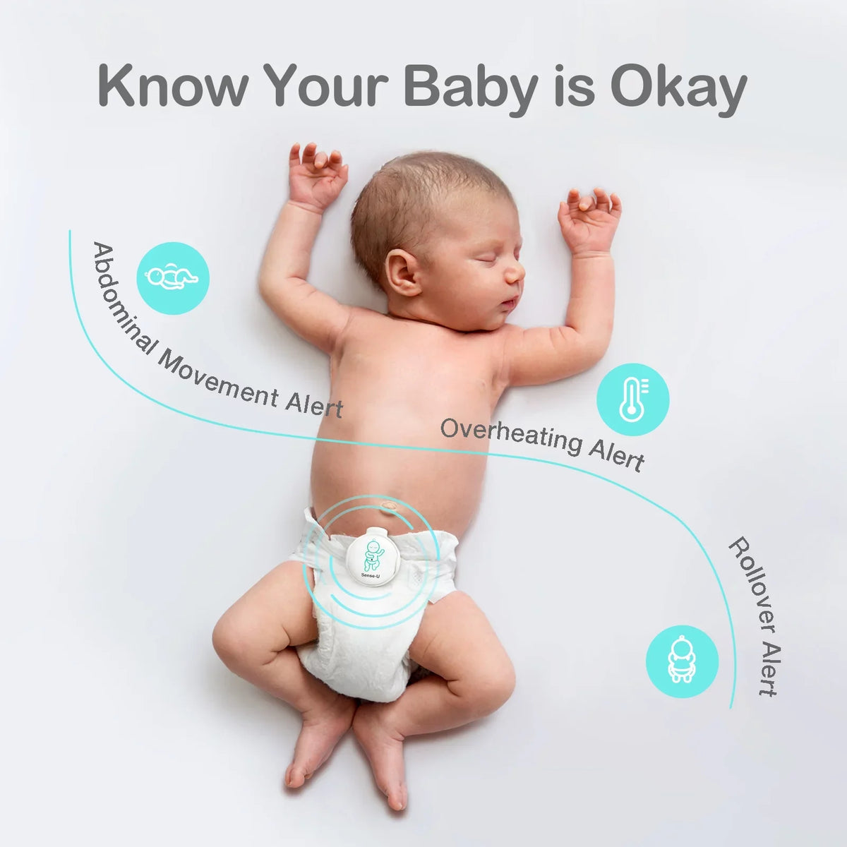 Temperature, Sleeping Pink Audio Abdominal Baby on Position Sense-U Baby's Abdominal and Smartphones, Alerts Monitor - with for Rollover Safety Baby Smart Movement, Tracks Movement Instant