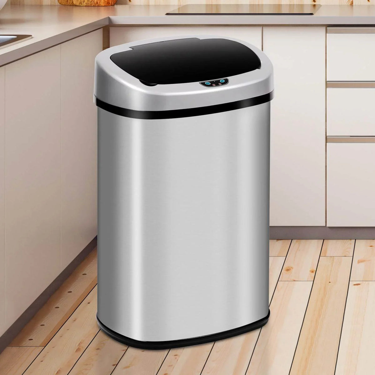 Touch-Free Can Sensor, NiamVelo Steel Kitchen for & Anti-Fingerprint with Designed Office 13 Garbage Lid, Silver Can Mute Stainless Waste Home, Motion Bin with Gallon Automatic Trash