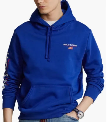 Ralph Sport Fleece Blue/White Lauren 4LT Polo Men's Hoodie,