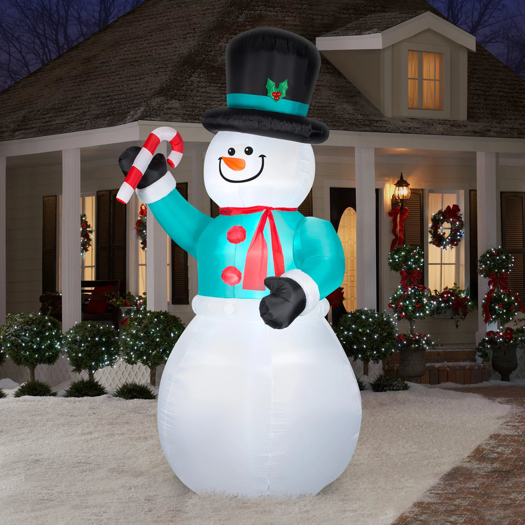 Airblown Candy Snowman Decoration with Cane Christmas
