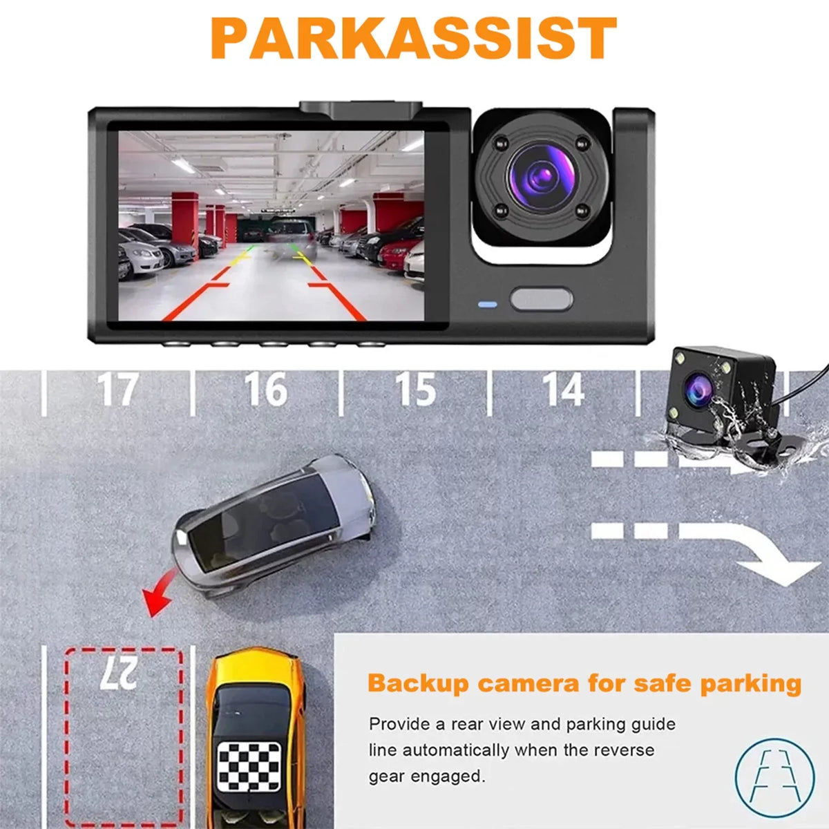 Cam,1080P+720P+480p, Versatile Safety,3-in-1 Car Safety Moobody Car Car Dash Mirror Cam Rearview for Dash