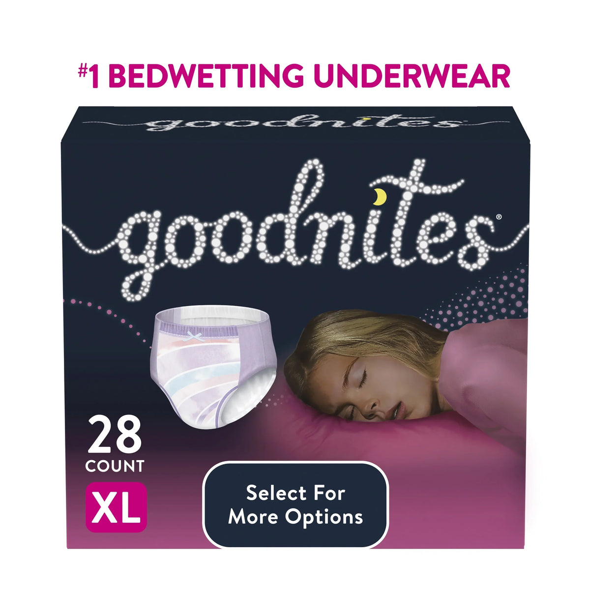 for Nighttime Girls, Options) (Select for Ct More Goodnites Underwear Bedwetting XL, 28