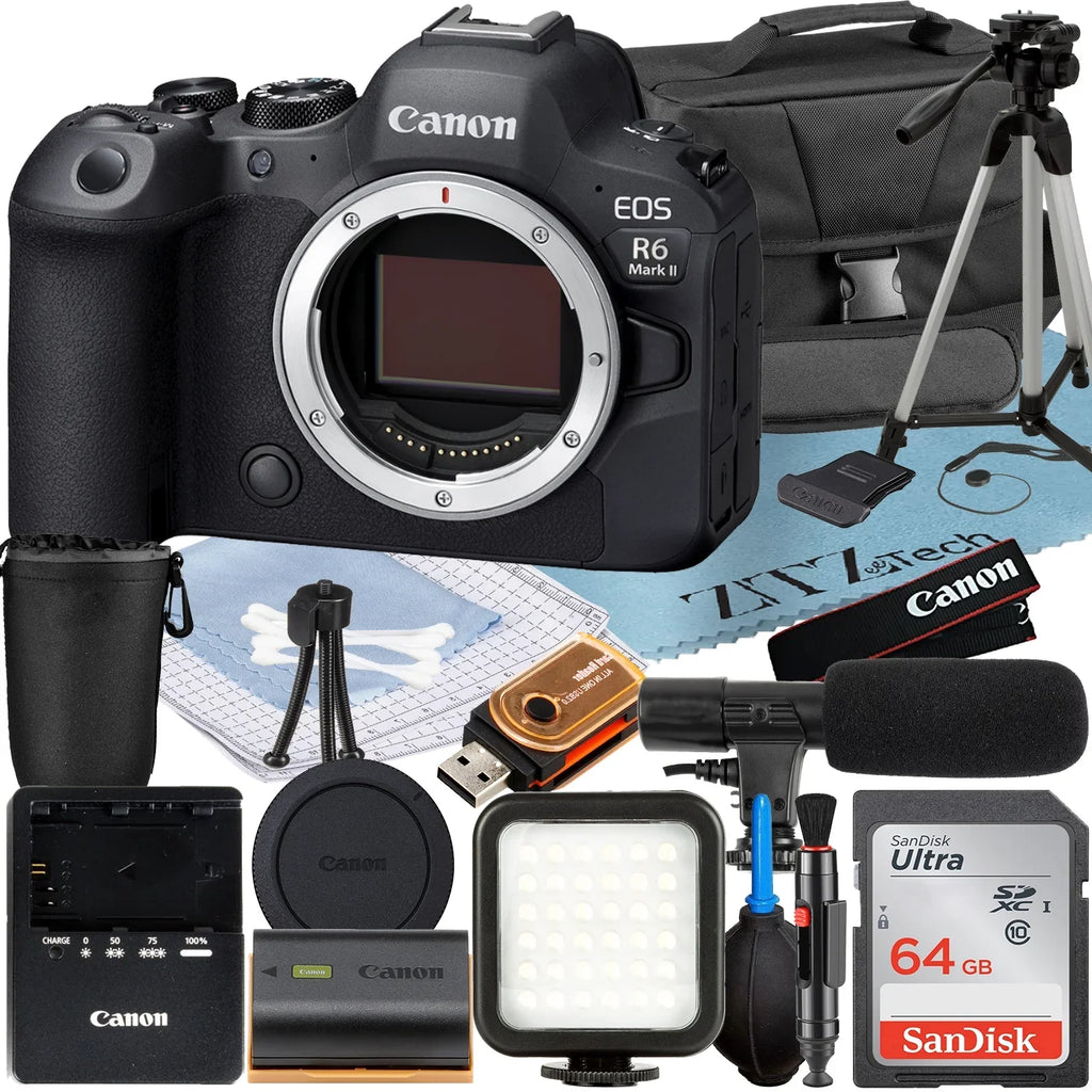 (Body) with Case Accessory R6 + Flash Mark SanDisk ZeeTech Card Camera 64GB Bundle EOS II LED Canon + Memory + Mirrorless