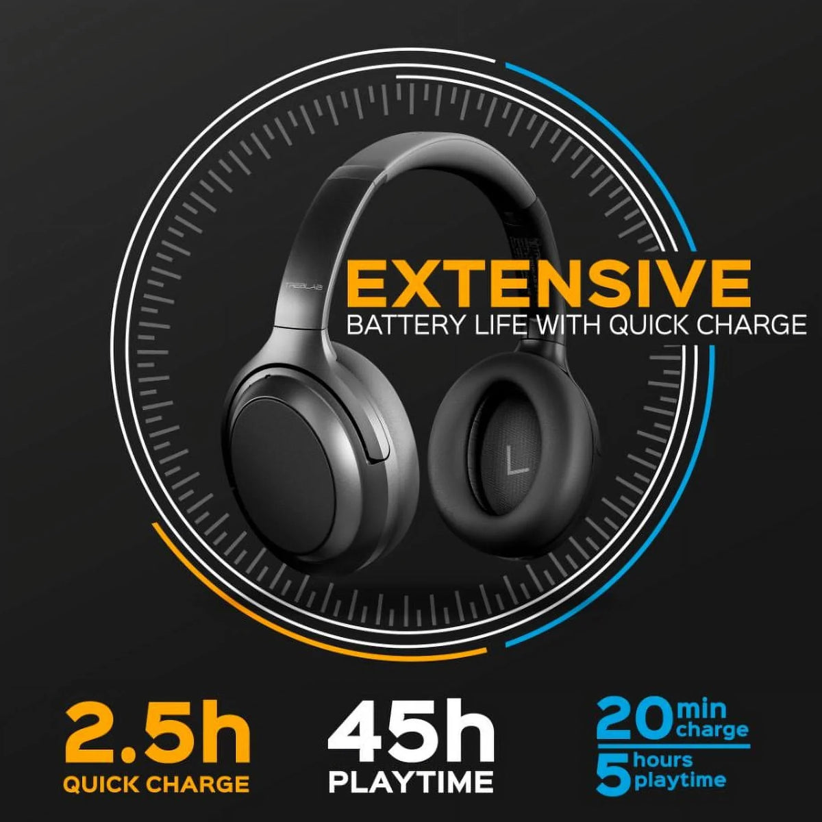 w/aptX, 45H USB-C TREBLAB Headphones with Control Touch Charging, Active Stereo Over Z7 Fast Bluetooth - Wireless Mic Hybryd Playtime & Noise - ANC Headphones (Grey) Canceling PRO Sound, Ear
