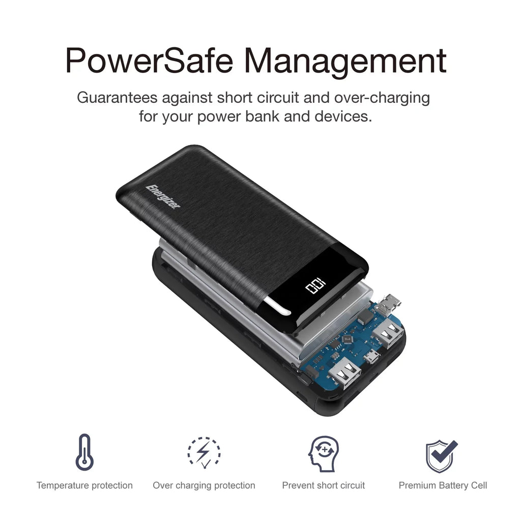 Max 20,000 Energizer mAh UE20058 Power Bank, Black,
