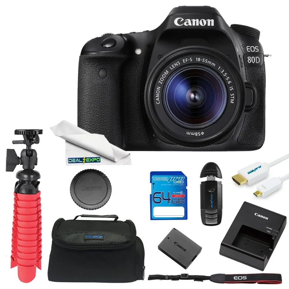 Expo Lens DSLR 18-55mm EOS + 64GB Canon Kit Camera 80D with Essentials