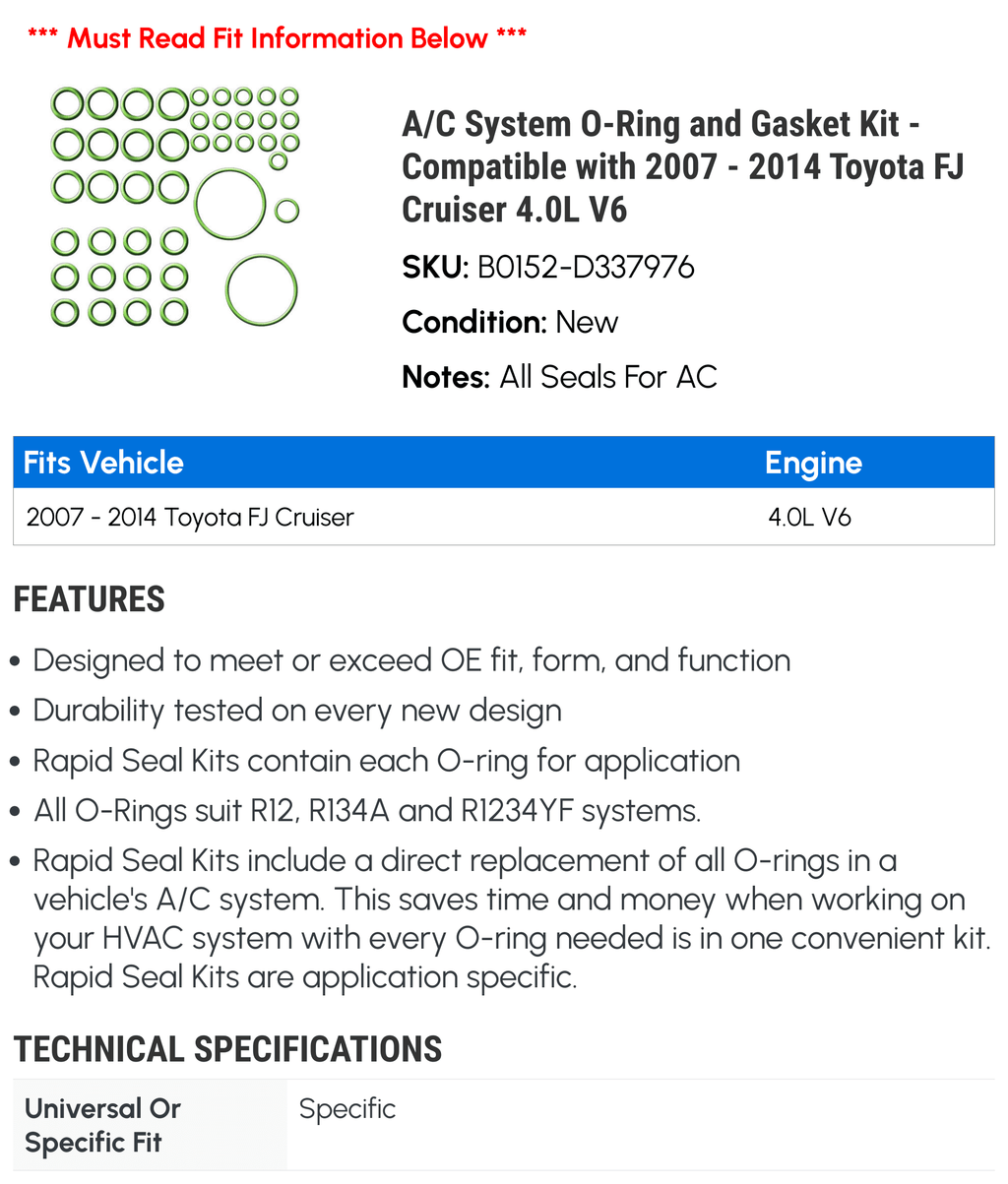 2010 4.0L 2012 2007 FJ O-Ring and 2008 - System 2014 2013 with Toyota 2011 2009 V6 Kit A/C Cruiser Gasket Compatible -