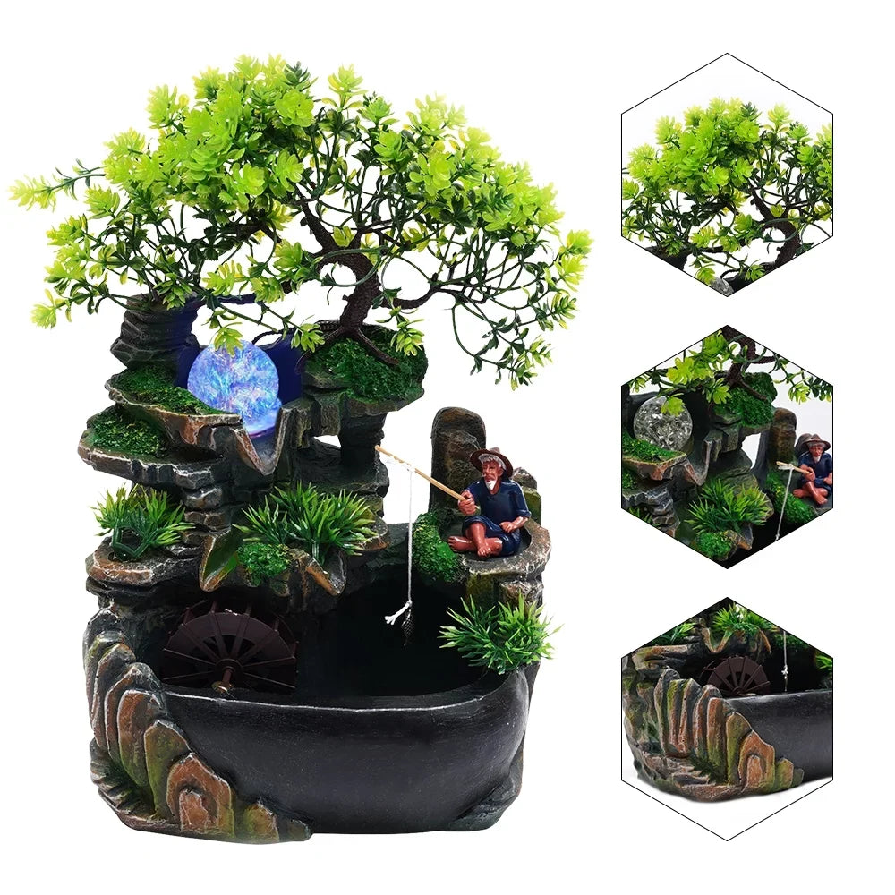 Fengshui Fountain Ornament Waterfall Miumaeov Rockery Decor Zen Desktop