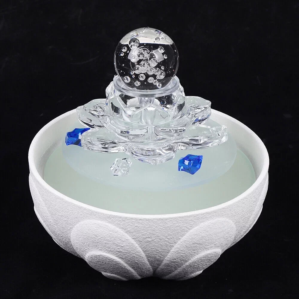 Fountain Lotus Water Crystal Flowing White Desktop Teahouse Fountain Desktop Fountain, Office Ornament Waterfall Decor Tabletop Water