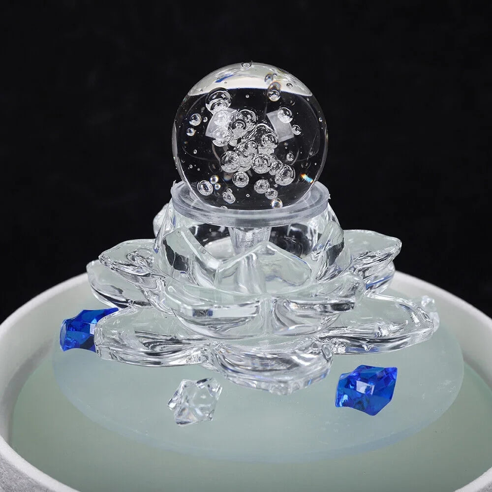Fountain Lotus Water Crystal Flowing White Desktop Teahouse Fountain Desktop Fountain, Office Ornament Waterfall Decor Tabletop Water