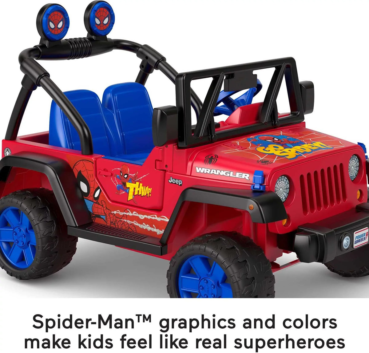 with Ride-On 3-7 Jeep Wrangler Vehicle Child Power Wheels Battery-Powered a Sounds, Spider-Man Ages for 12V