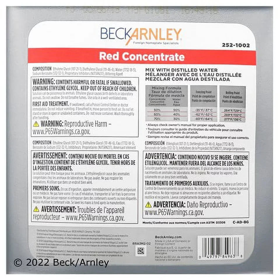 P/N:252 Antifreeze / Beck/Arnley 1002 Engine Coolant