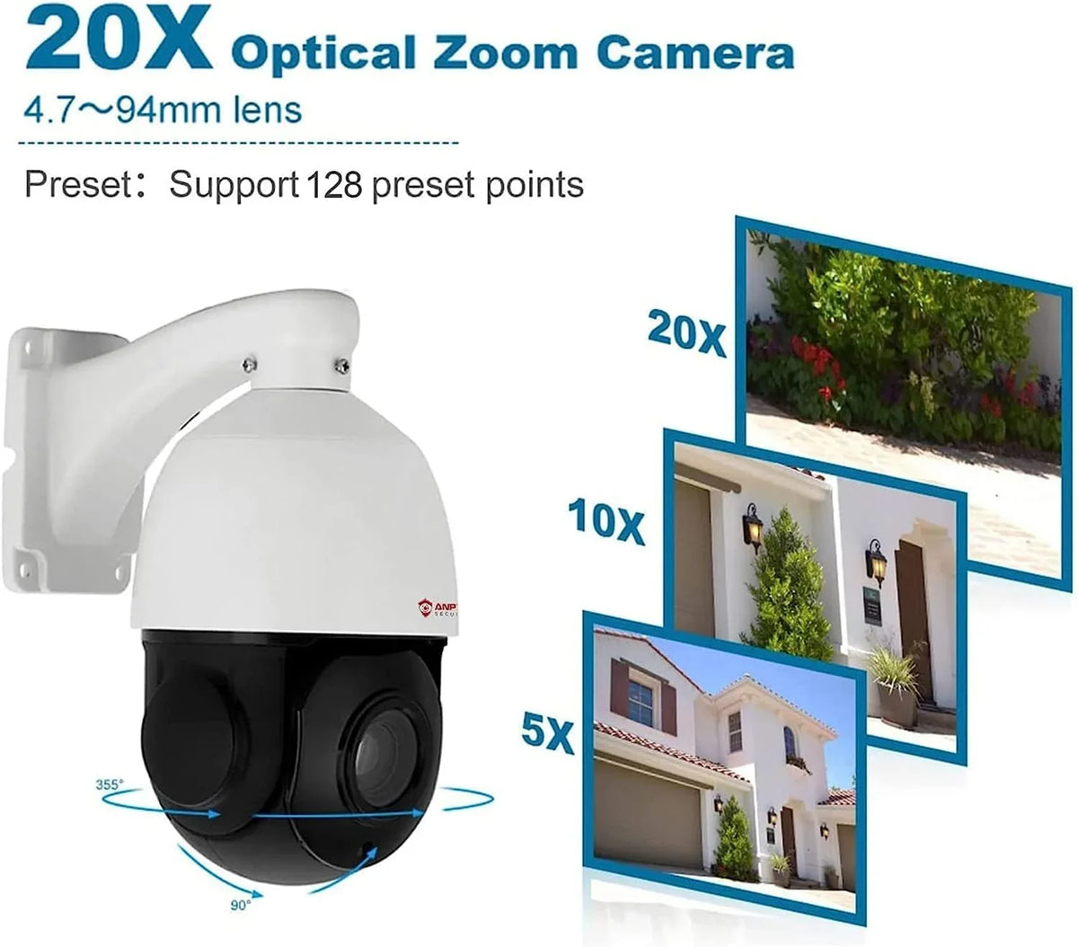 Detection, 8MP with Pan Optical Vision, IP66 Mic/Audio, Outdoor Zoom, IP IP Indoor 20X PTZ Metal, Camera Surveillance 360°/Tilt Person Security Camera 90°, PTZ Anpviz IR Night Vehicle PoE Waterproof