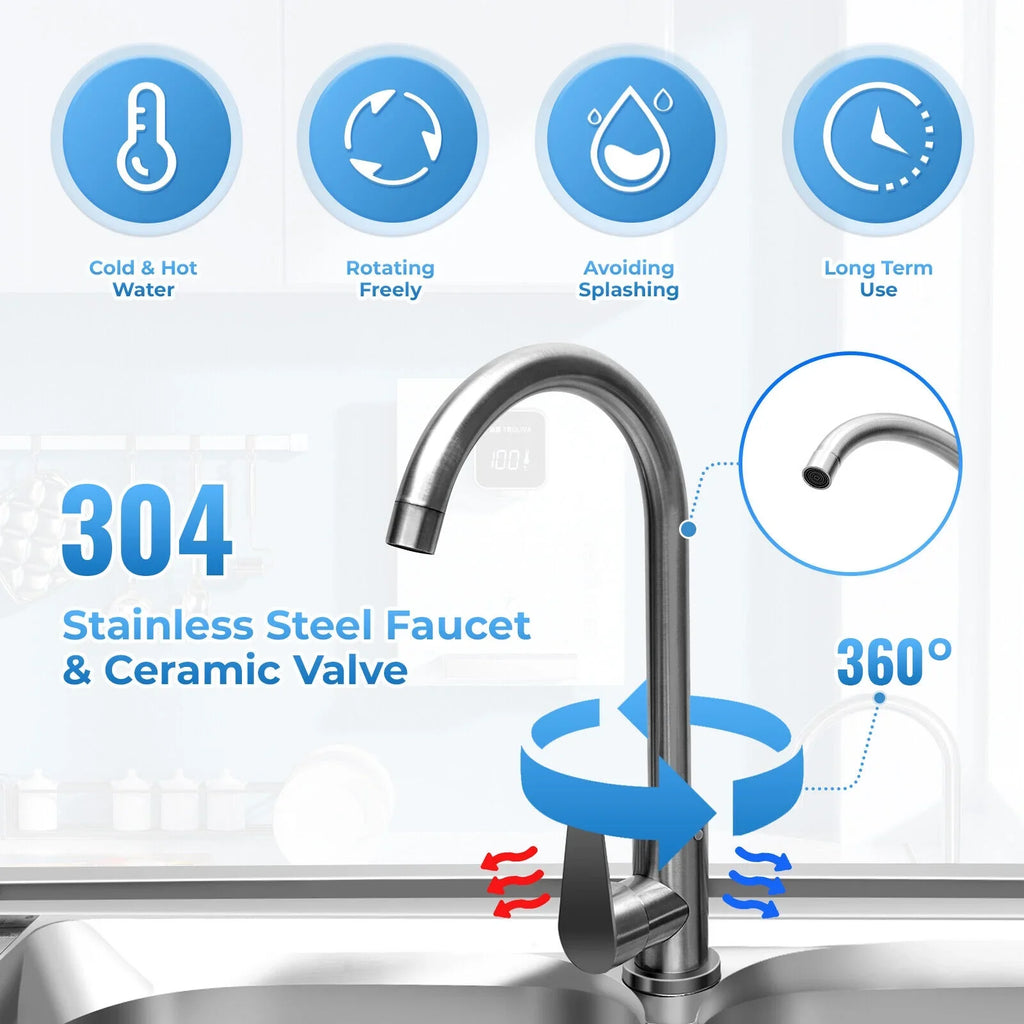 Drainboard w/ Bowls Utility 2 Kitchen Prep Steel Catering Bowl Kitchen w/Faucet Catering Sink Bowl Sink Home Bowls Prep Sink +Shelf Prep Table Catering Kitchen 2 Stainless 304 Commercial Table