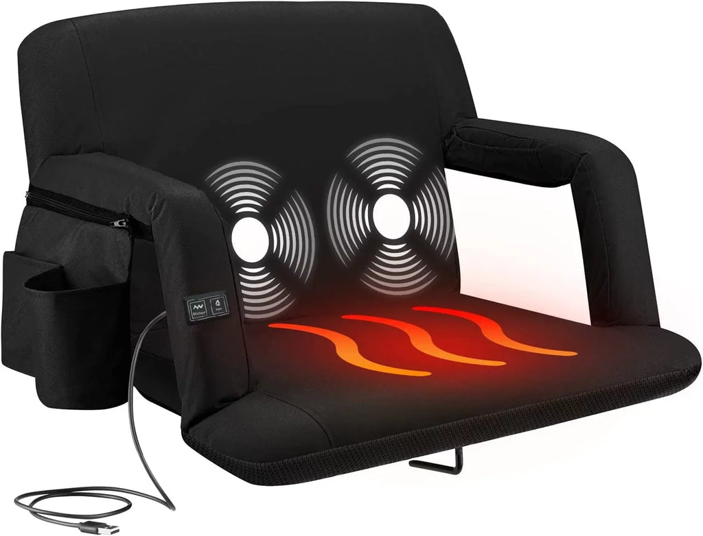 Back Reclining Chair Thick Wide Heated Black Extra Seat with - - Waterproof X-Wide Alpcour Massage Support Stadium