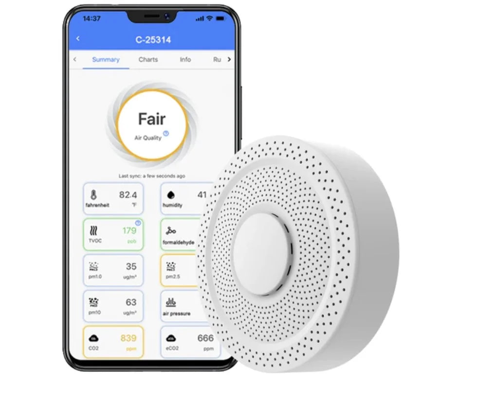 WiFi/RS485/LAN Alerts, Quality Connectivity Monitor & Multiple TVOC, AQS1 Humidity, PM1/2.5/10, Air Temperature 9-in-1 - UbiBot CO2/CO2e,