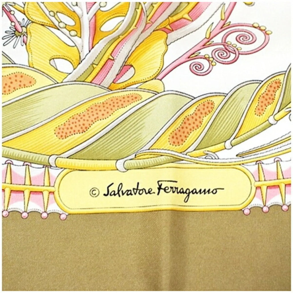 Ferragamo Salvatore Pre-Owned Scarf Muffler Pattern (Good) Beige Silk FERRAGAMO Fish Women's SALVATORE