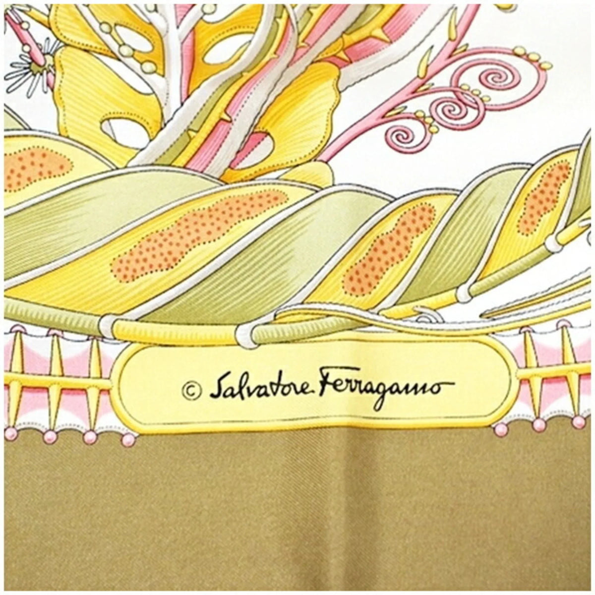 Ferragamo Salvatore Pre-Owned Scarf Muffler Pattern (Good) Beige Silk FERRAGAMO Fish Women's SALVATORE