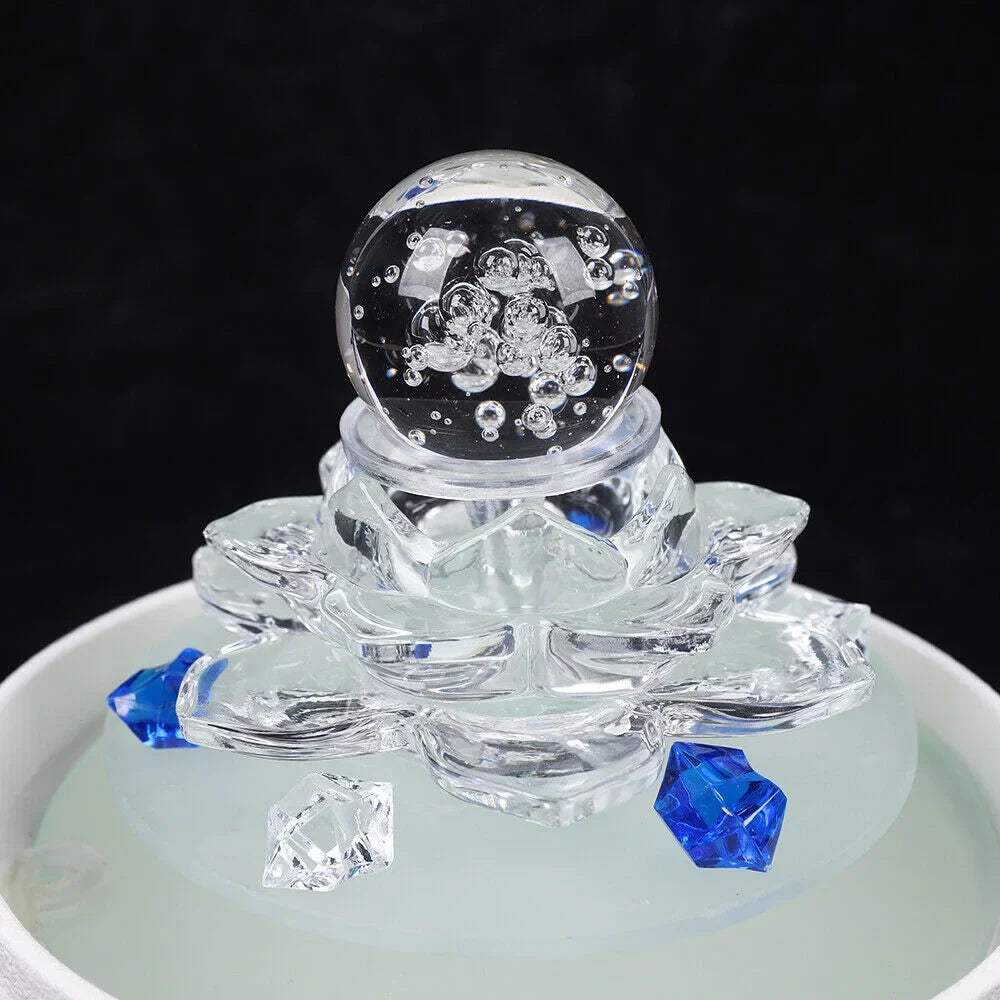 Fountain Lotus Water Crystal Flowing White Desktop Teahouse Fountain Desktop Fountain, Office Ornament Waterfall Decor Tabletop Water