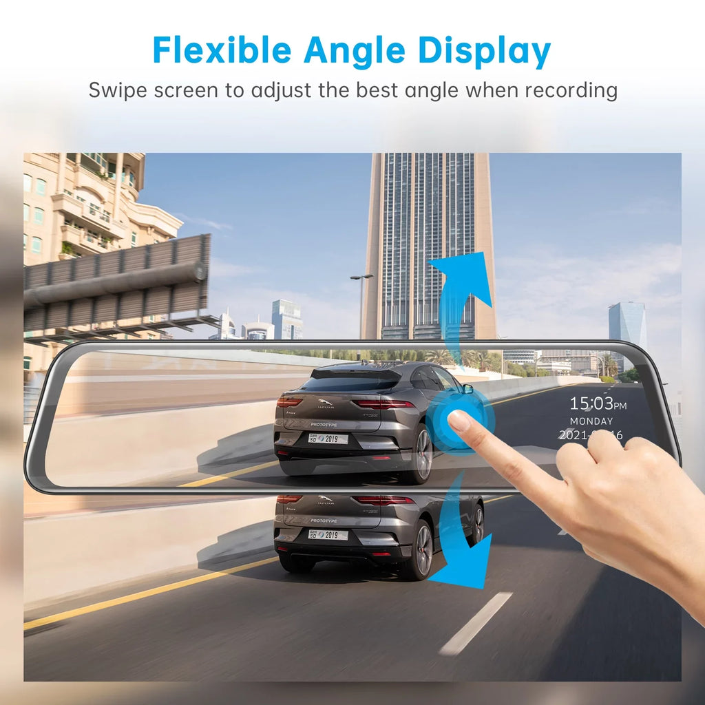 Cam Touch Camera, Dual 12 Rear Cam Rear Vision, Mirror Waterproof Night Dash with Dash 2.5K Parking Camera Recording Inch Screen View GPS Front and Backup Mirror Assistance, Loop