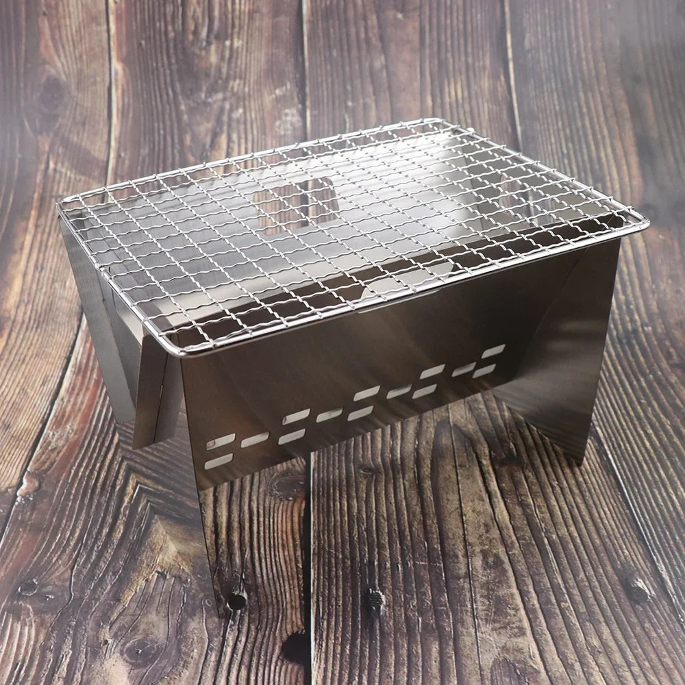 Camping Plate, Radirus Wood Outdoor and Burning BBQs Cooking Cooking Perfect for Folding with Steel Stove, Stainless Portable Stove Grill