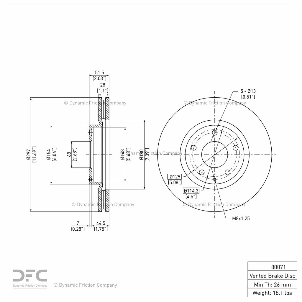 GEOSPEC Dynamic 2013-2015 (1) CX-5, Company Front 6 Mazda For 604-80071 Rotor 2014-2015 Brake Coated Friction Mazda