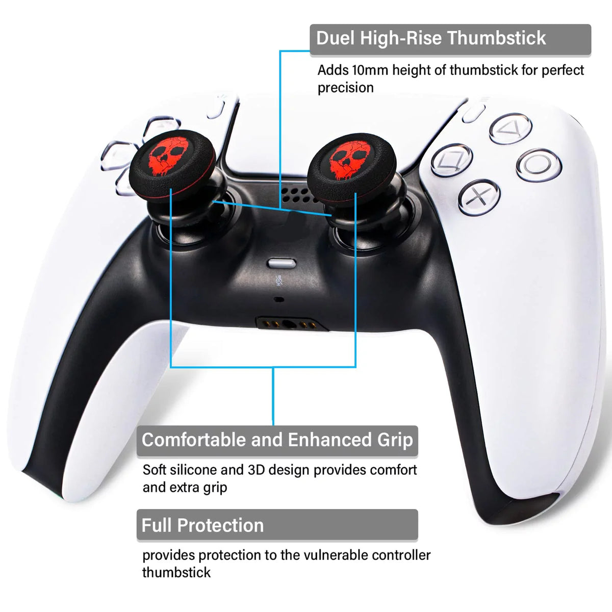 & for & Grip Red) Playrealm PS4 Controller Cover Dualsenese FPS Extender Silicone PS5 Printing Thumbstick 2 (Ghost Sets Rubber